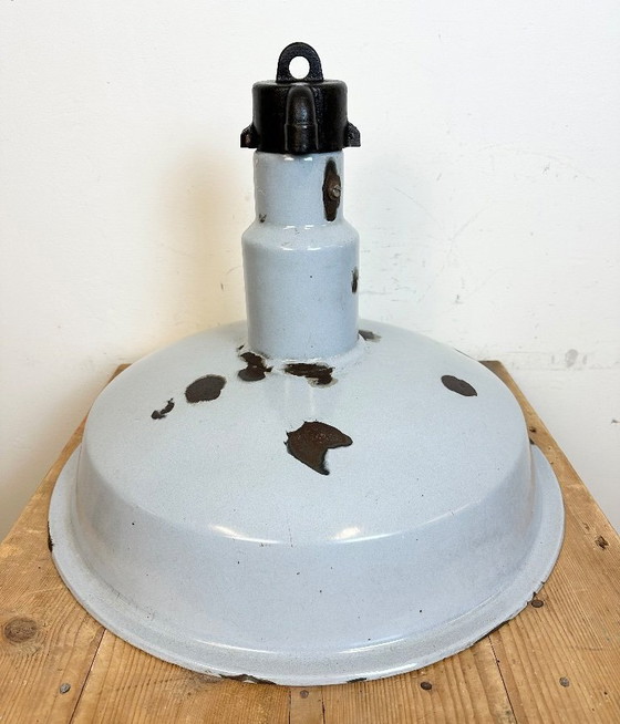 Image 1 of Large Industrial Midcentury Grey Enamel Factory Lamp, 1950s