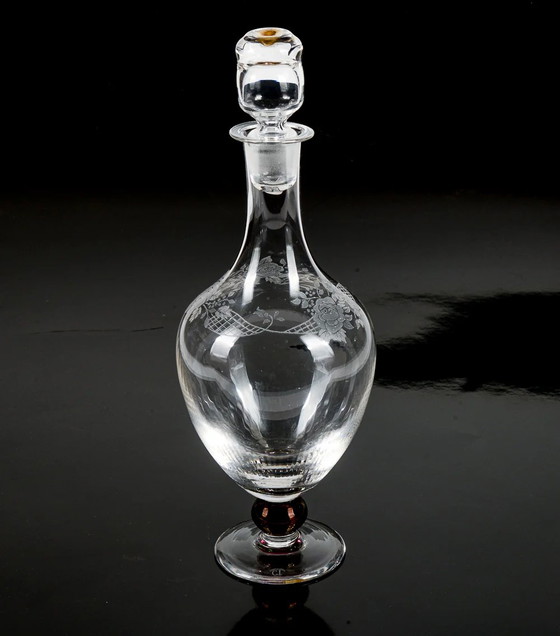 Signed C.I. Italy Crystal Etched and Engraved Glass Bottle with Stopper – Glass & Decanter (photo 6 of 8)