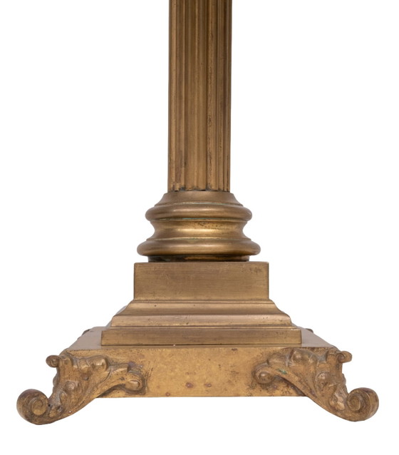 Stunning Tall chunky Bronze Corinthian Column Table Lamp with Bird Shade 1940s (photo 13 of 40)