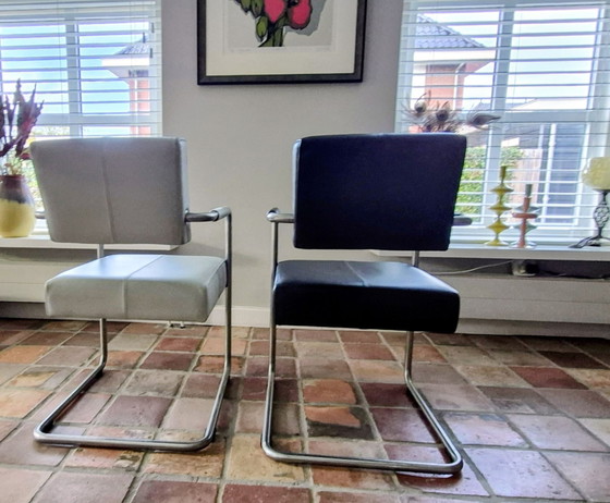 4 Sedie da pranzo in pelle di design senza tempo come nuove, Metallo, Nero (foto 2 di 8)
