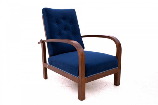 Art Deco Sessel mit verstellbarer Rückenlehne, Polen, 1940er Jahre.