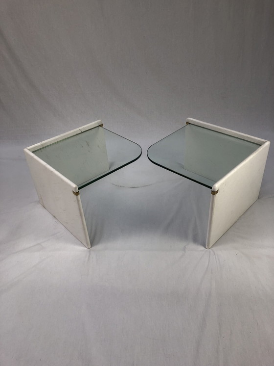 Image 1 of Italiaanse bijzettafel Set, marmer en glas