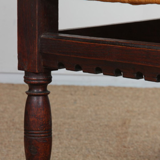 Image 1 of Set of 4 straw-seated chairs in solid oak, 1950
