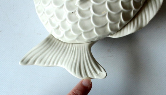 Image 1 of Raro piatto da burro a forma di pesce - porcellana bianca - vaso da pesce - Fitz e Floyd