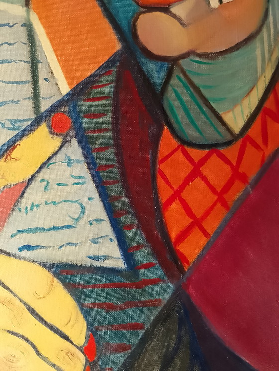 Image 1 of Oil on canvas, Cubism, American box frame, The Woman with Curlers Undressed, signed Calezis