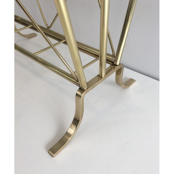 Image 1 of Vintage brass magazine rack and Neoclassical glass shelf, 1940