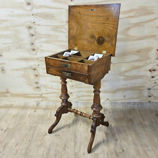 Antique walnut sewing table / side table (19 century) Biedermeier / unique antique side table