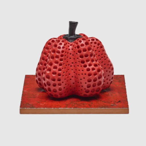 Yayoi Kusama, Original 7/30 Kürbis (Rot) Handsignierte Skulptur auf Sockel mit Box 1998 – beeldhouwkunst, Wood, Other