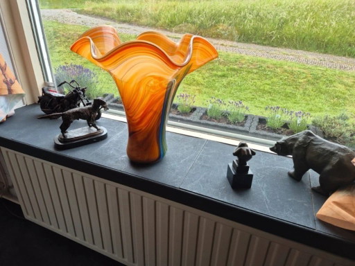 Grand vase en verre orange de style Murano