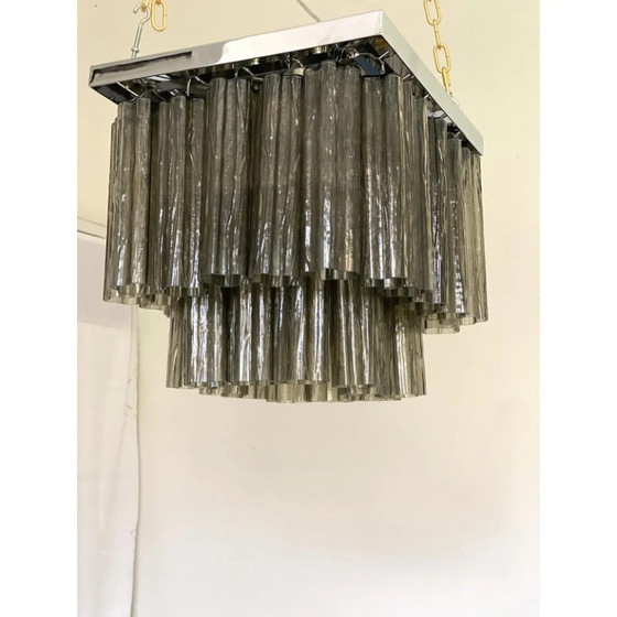 Image 1 of Contemporary Grey "Tronchi" in Venini Style Murano Glass Sputnik Squared Flush Mount