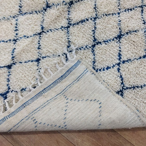 Image 1 of Modern Handmade Berber Rug – Handmade Berber Carpet | Cream Wool Moroccan Rug with Blue Geometric Patterns