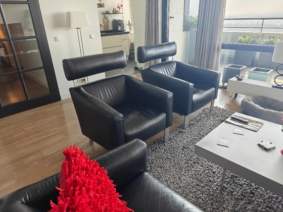 Image 1 of Divano Leolux Patachou e 2 poltrone in pelle nera