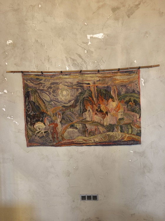 Brutalist Scandinavian Tapestry 70s – Art, Bamboo, Wool (photo 2 of 9)