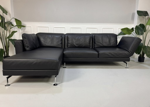 Brühl Moule corner sofa leather sofa black sleeping function