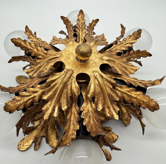 Florentine Vintage Ceiling light, Attributed to Banci Firenze, Gold, Metal (photo 6 of 9)