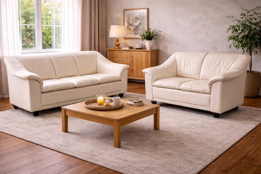 Ensemble de canapés vintage en cuir 2 pièces — 2 places + 3 places — Seconde moitié du XXe siècle