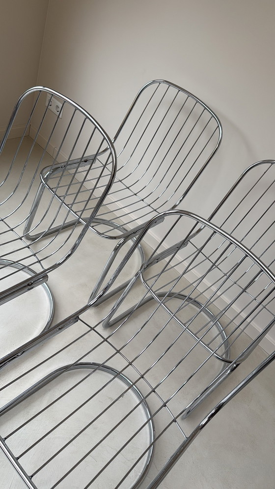 Image 1 of Vier Gastone Rinaldi stoelen verchroomd staal