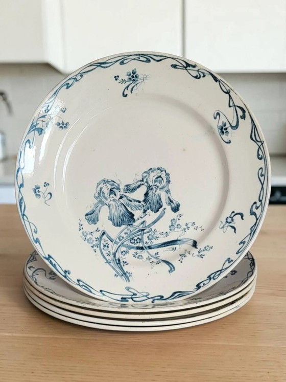 5 Steingut-Teller von Creil and Montereau "Crémone", Eisenstein Art Nouveau – Geschirr, Porcelain (photo 9 of 9)