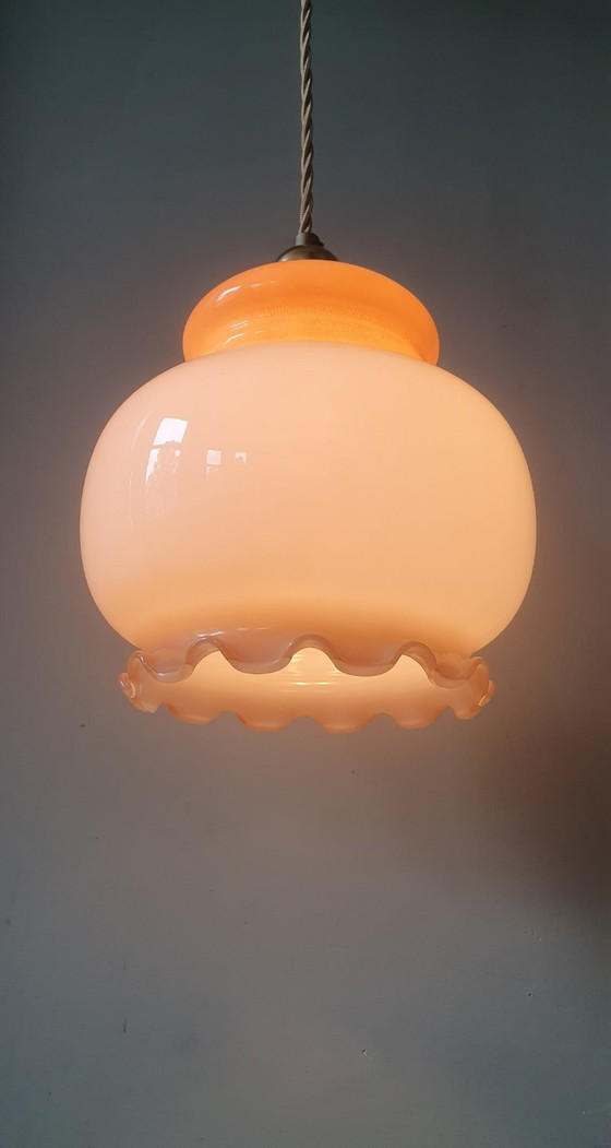 Vintage Glass Pendant Lamp - Flower Calyx design from France, Metal, Gold (photo 16 of 18)