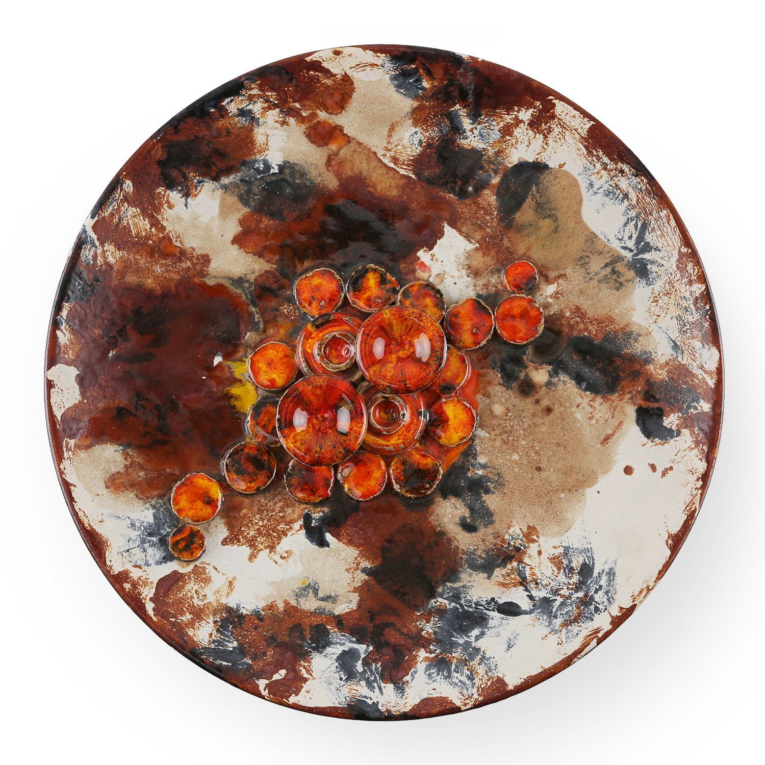 Ruscha Keramik Fat Lava Wall Plate Mushrooms 717/3, West Germany