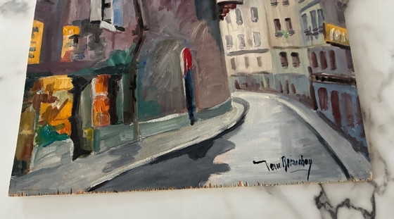 Image 1 of Antique oil painting on hardboard, Paris, rue de l'Hôtel de Ville