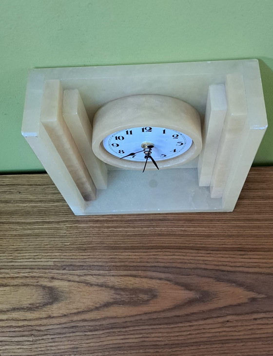 Pendule de table en albâtre, Porcelaine, Pierre, Beige (photo 4 sur 5)