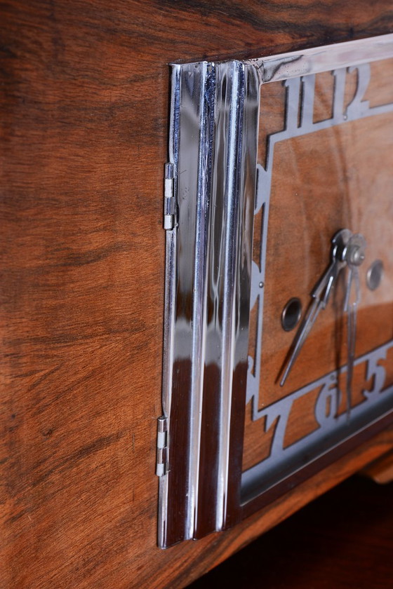 Orologio da Tavolo Art Déco Originale, Noce, Cromo, Vetro, Ripulito, Ceco, Anni '20 – Glass, Wood (photo 11 of 12)