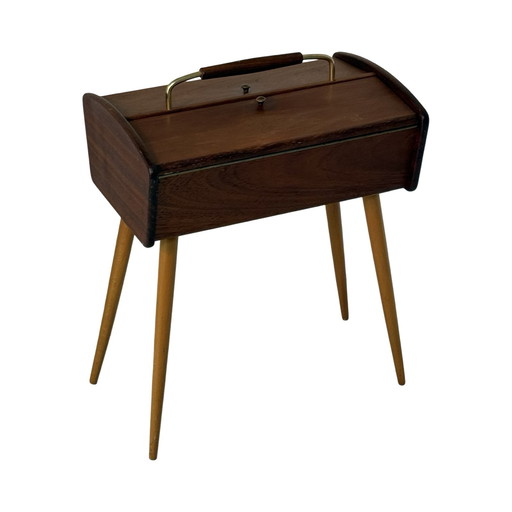 Teak wood - Vintage sewing box on tapered legs -  Scandinavian, Denmark, ca. 1960’s