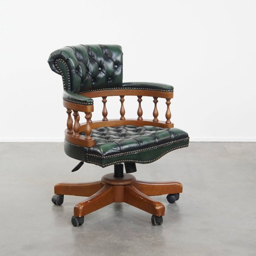 Green English cowhide Chesterfield office chair