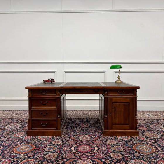 Classic English Desk Partnerdesk Black Leather – Wood (photo 2 of 20)