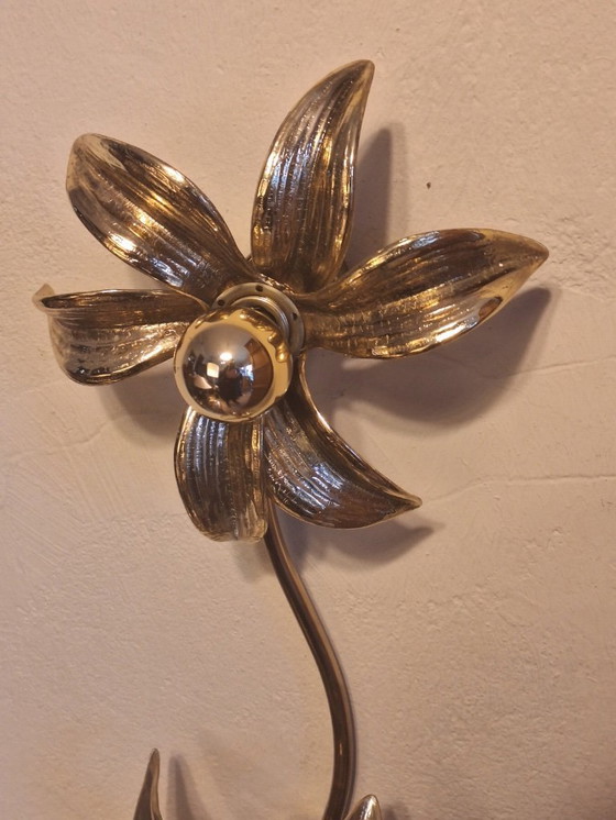 Image 1 of Messing, organisch gevormde dubbele plafond- of wandlamp, jaren 70