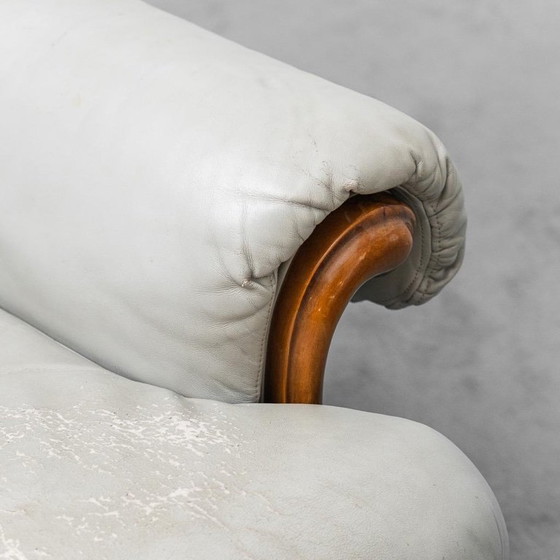 Image 1 of COPPIA DI POLTRONE VINTAGE IN PELLE GRIGIO E LEGNO ANNI ’50 MODERNARIATO