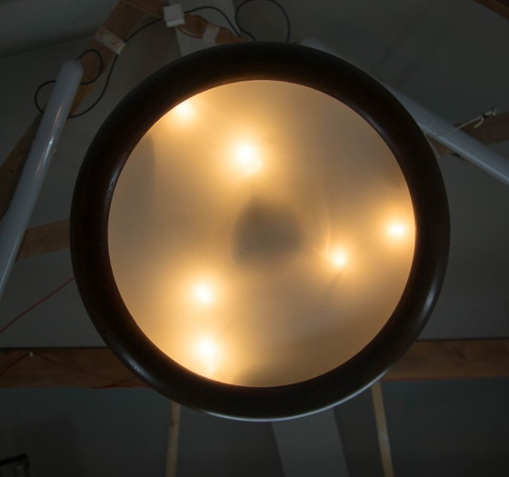 Image 1 of Grand lustre Art déco en bois en forme d'OVNI, années 1930