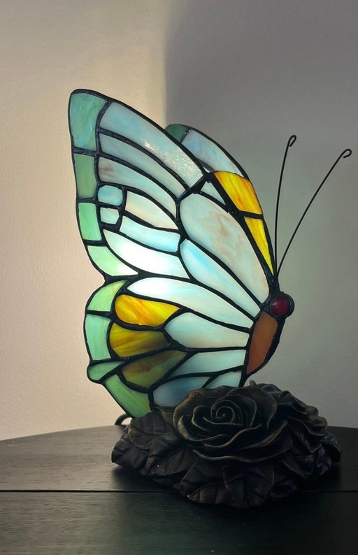 Stained glass butterfly lamp 1920s style art nouveau style