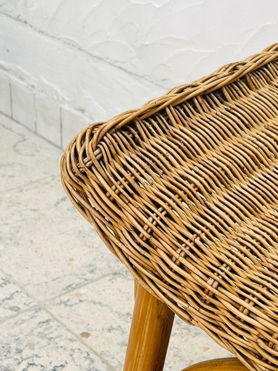Image 1 of Sgabello curvo vintage in rattan e bambù