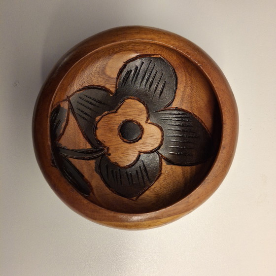 Image 1 of Ciotola da insalata vintage in legno con 6 ciotole in legno