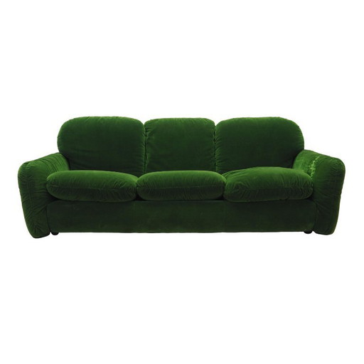 Green velour sofa, Italian design, 1970s, manufacturer: Busnelli, designer: Arrigo Arrigoni