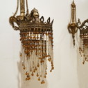 PAIR OF ART NOUVEAU BRASS LAMPS / WALL SCONCES WITH BEADS