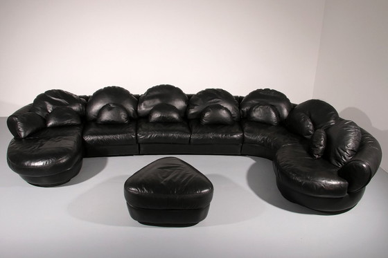 Image 1 of Divano componibile postmoderno dalla forma organica in pelle nera