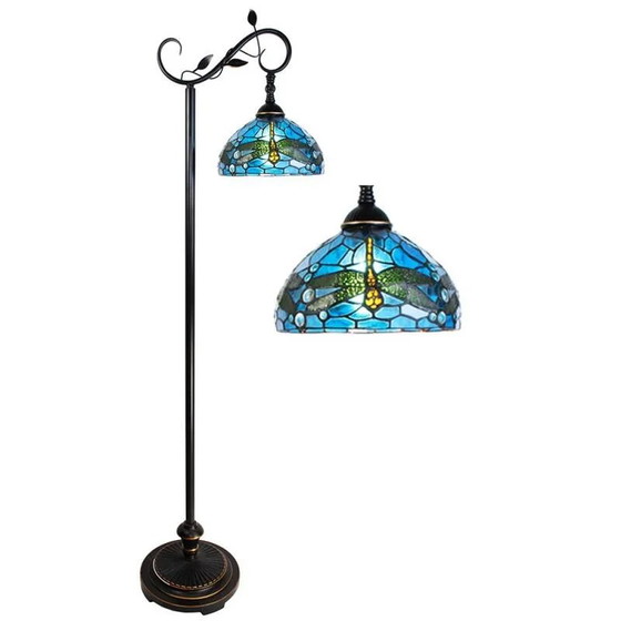 Lámpara de pie Tiffany redonda Libélula azul, Lámparas de pie, Cristal, Vidrio, Vintage (foto 3 de 6)