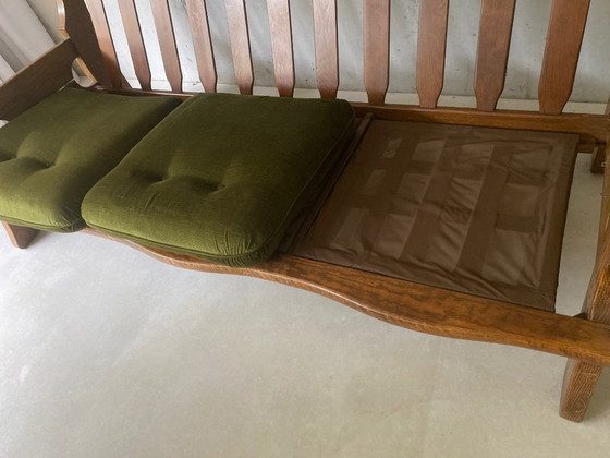 Image 1 of Divano in rovere massello – anni '70, stile rustico-brutalista, rivestimento verde