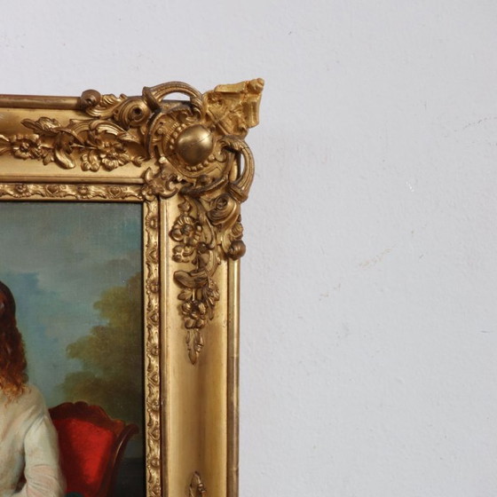 Image 1 of Portrait of a Young Woman with a Book, Oil Painting on Canvas, Italy 19th Century