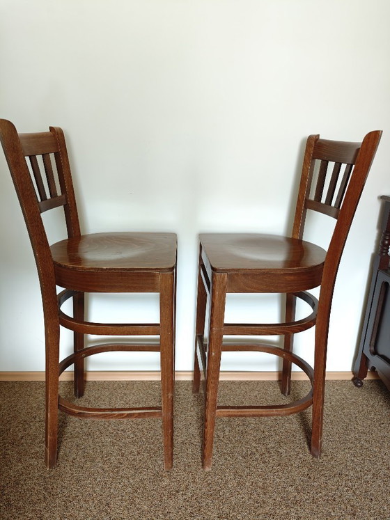 Image 1 of 2 massief houten barkrukken uit de jaren 70.