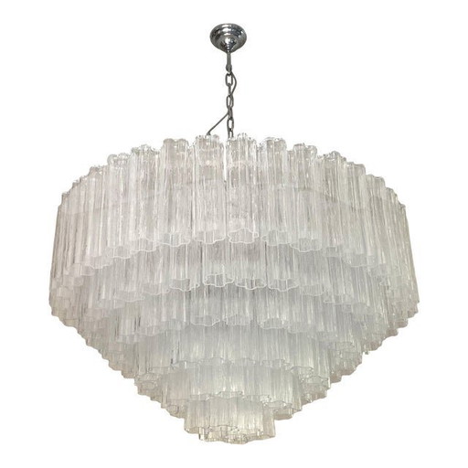 Eigentijdse transparante "Tronchi" kroonluchter van Murano-glas in Venini-stijl