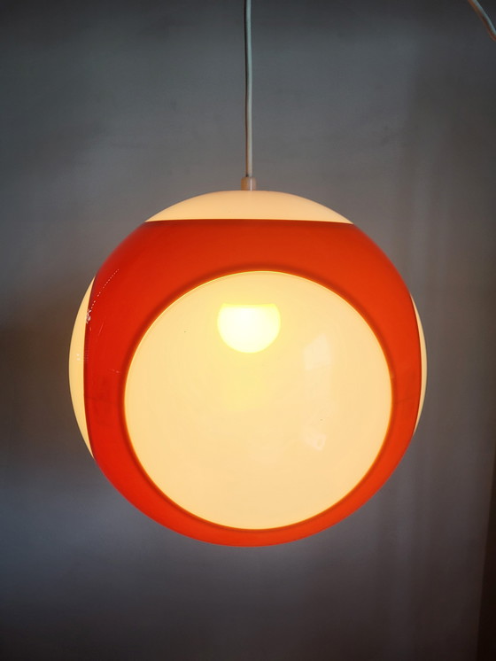 Image 1 of Lampe suspendue de l'ère spatiale, œil d'insecte, massif, orange et blanc, Belgique, années 1970