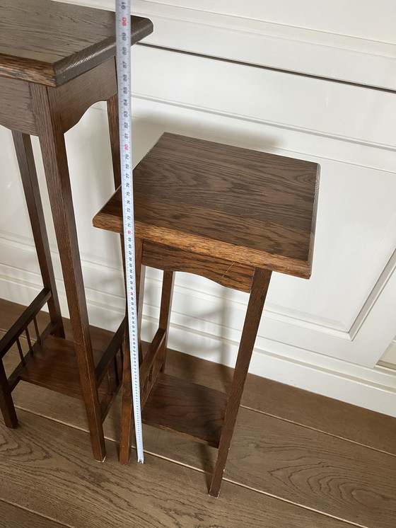 Image 1 of Plant table/pedestal set dark antique oak