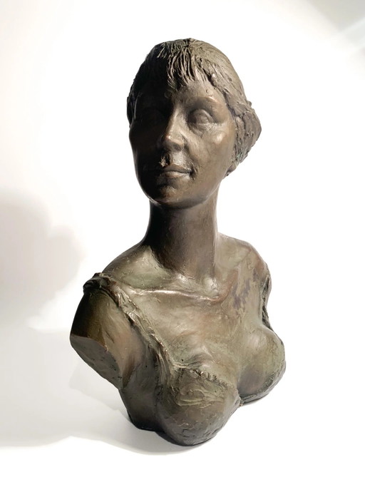 Jaren 50 verlorenwas bronzen Beeldhouwkunst van een damesbuste door Giuseppe Motti