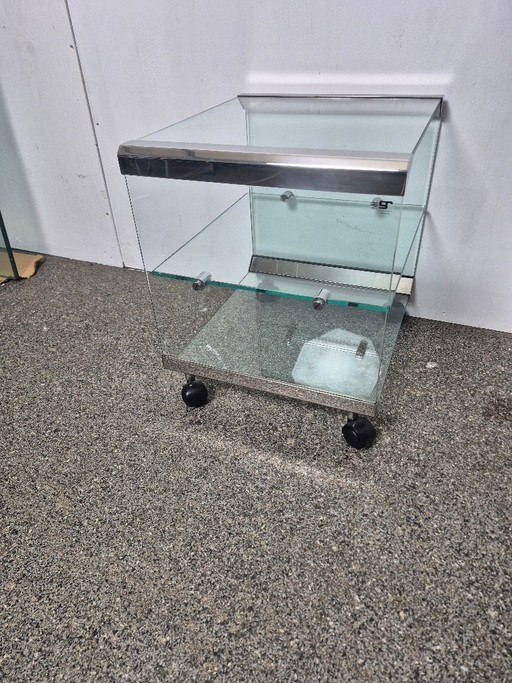 Carrito de diseño Gallotti & Radice / carrito de servicio de vidrio y acero inoxidable – Italia