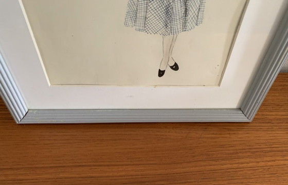 Image 1 of Mid-Century, Signed, Framed, “Robe Ecossaise” Pencil Sketch on Paper by Berthe Duquaine, 1950's