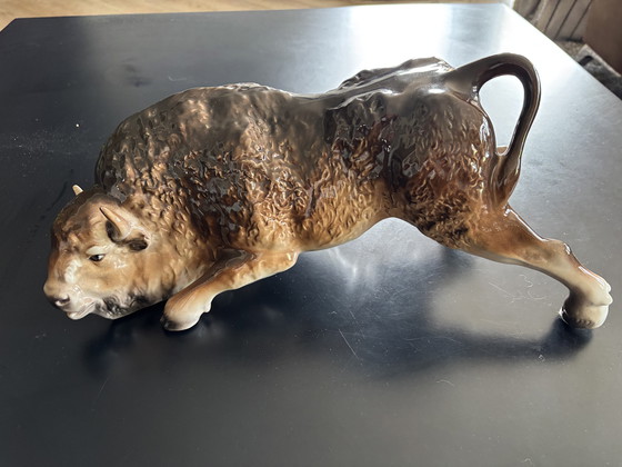 Image 1 of Large 43cm Vintage Porcelain Bison Figure, Mid 20th Century